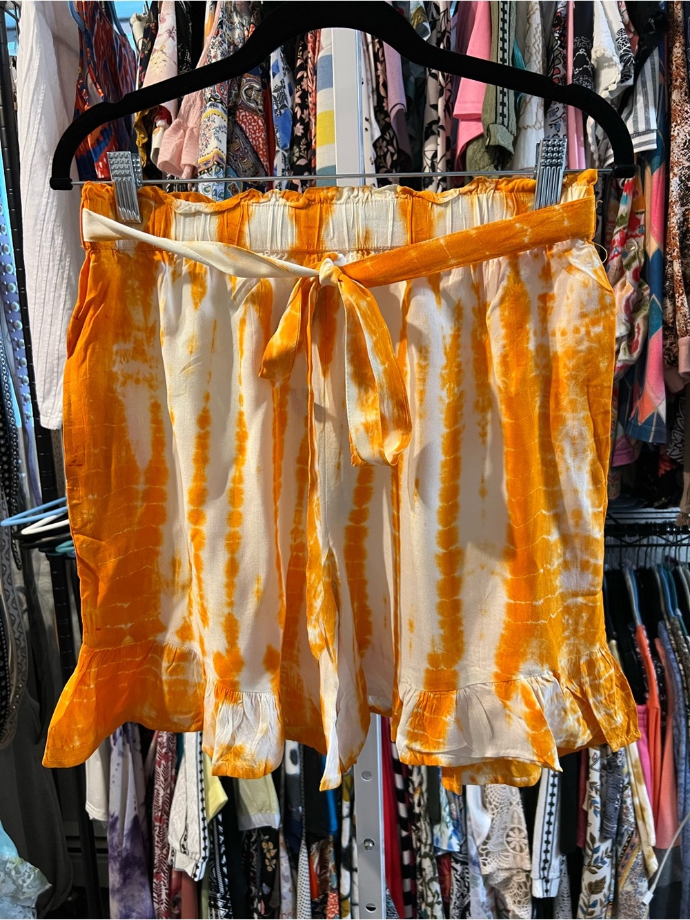 Sacred Threads Orange & Cream Tie-Dye Ruffle Shorts